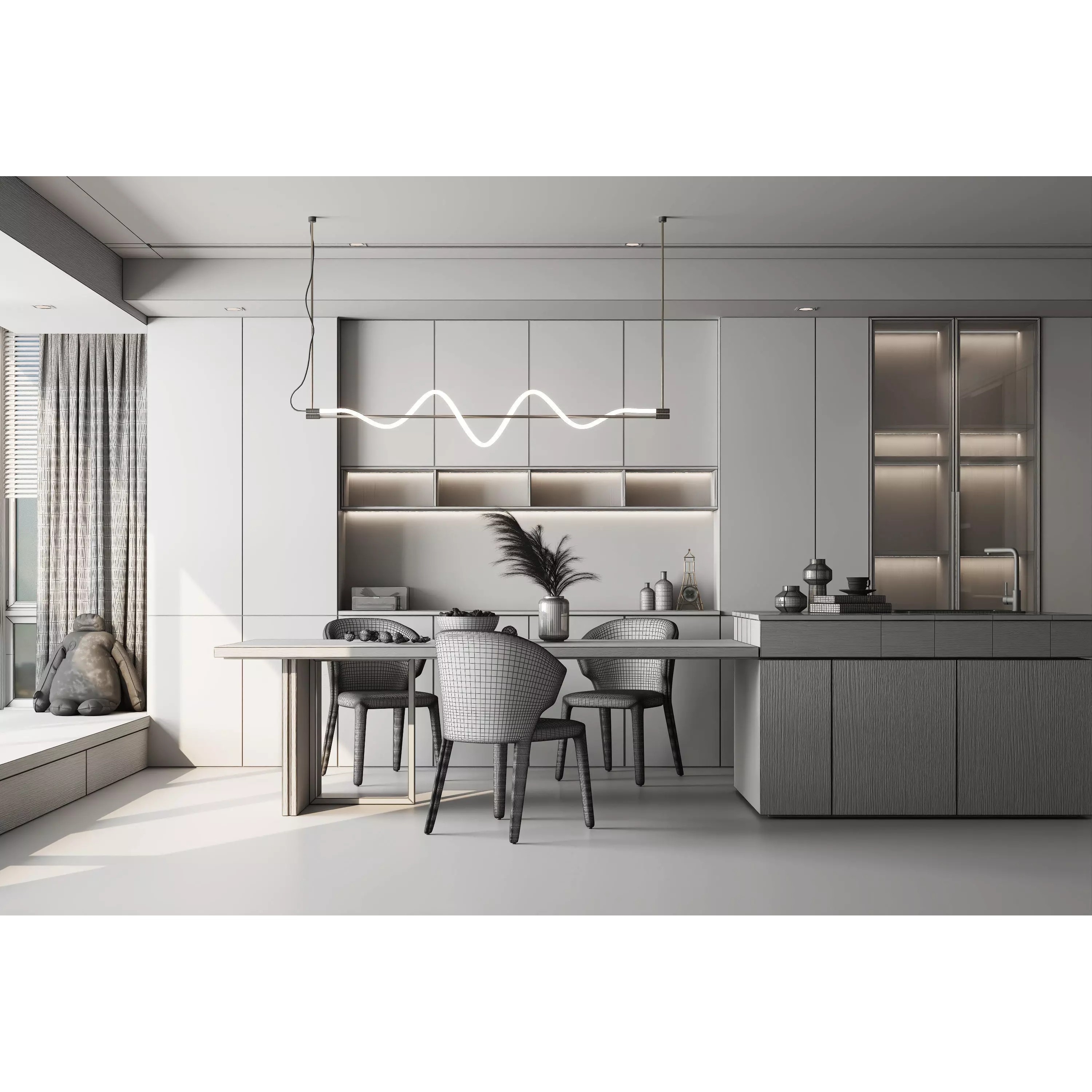Contemporary Luxury Kitchen Interior - Photorealistic 3D Model - View 3