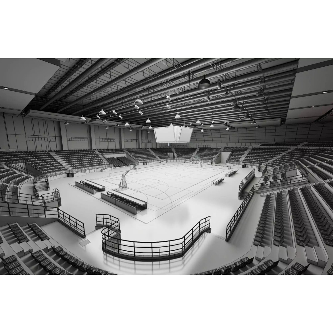 Indoor Basketball Arena 3D Model – Low Poly Rigged Game Asset, FBX