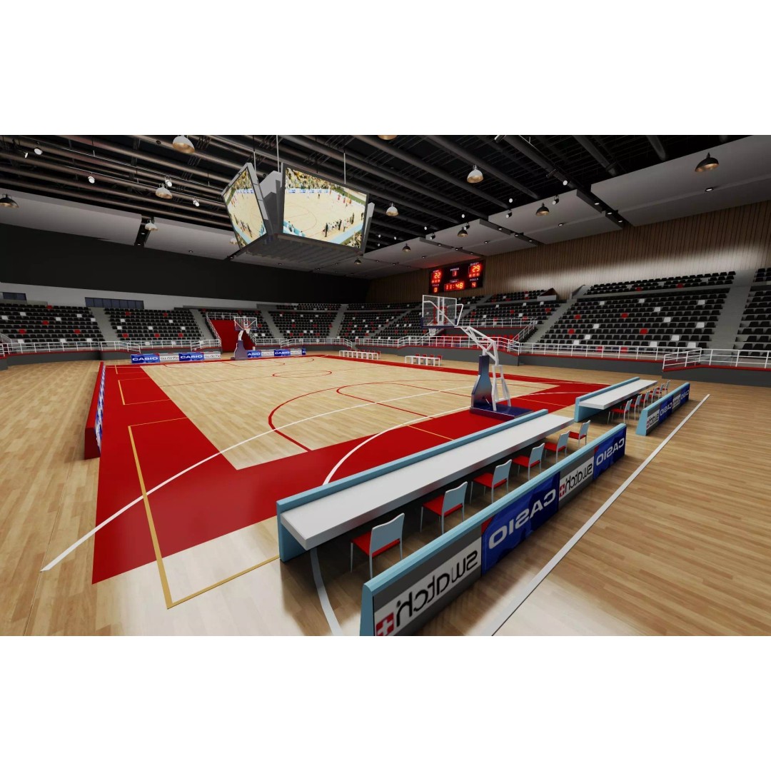 Indoor Basketball Arena 3D Model – Low Poly Rigged Game Asset, FBX - View 4