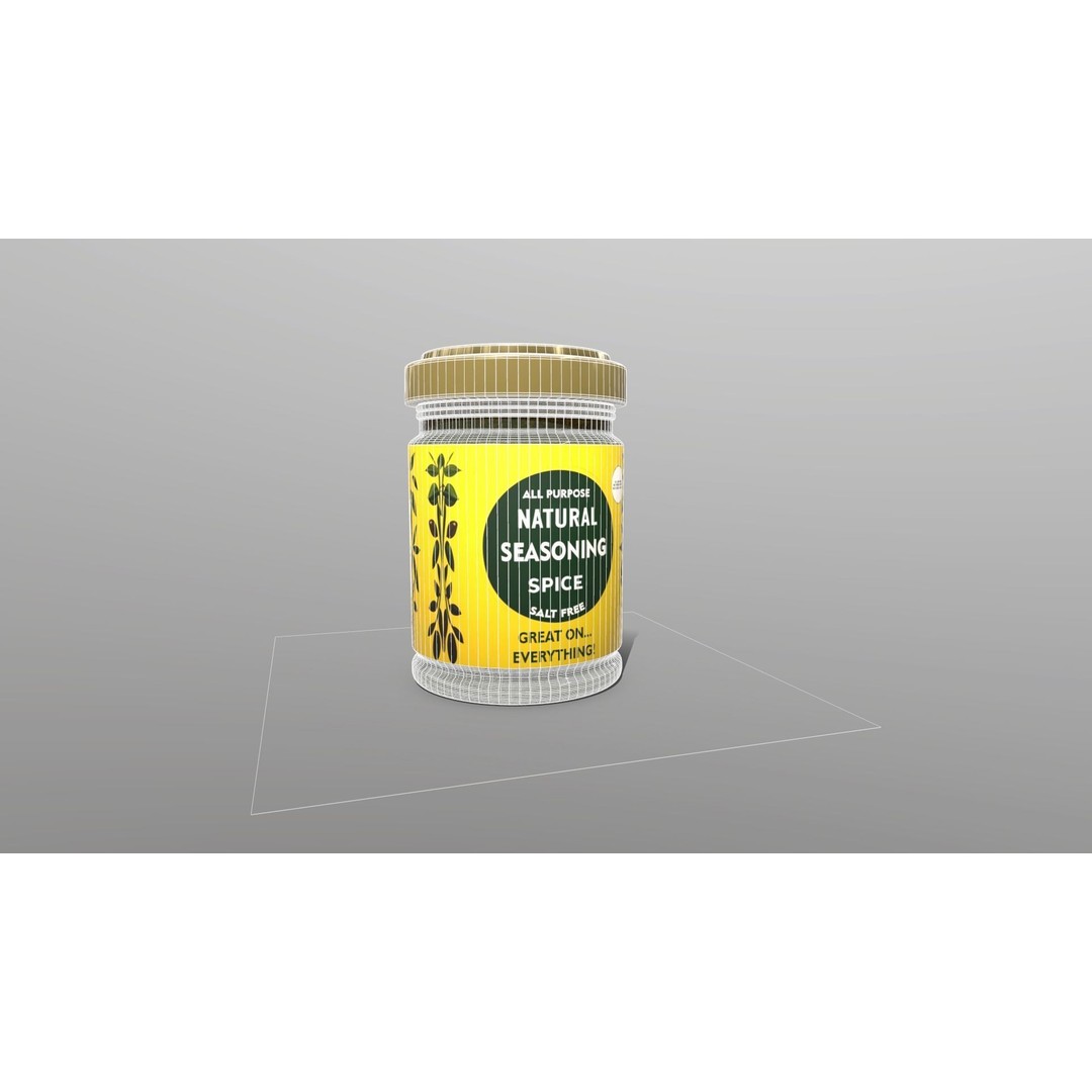 Natural Seasoning Spice Jar 3D Model – Low Poly PBR Kitchen Asset, FBX - View 3
