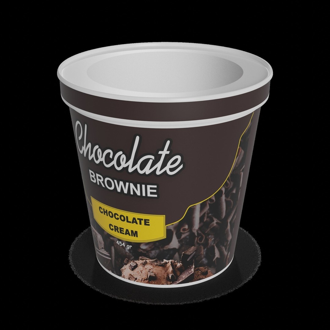 Chocolate Fudge Brownie Ice Cream Tub 3D Model – Low Poly Game Asset, FBX