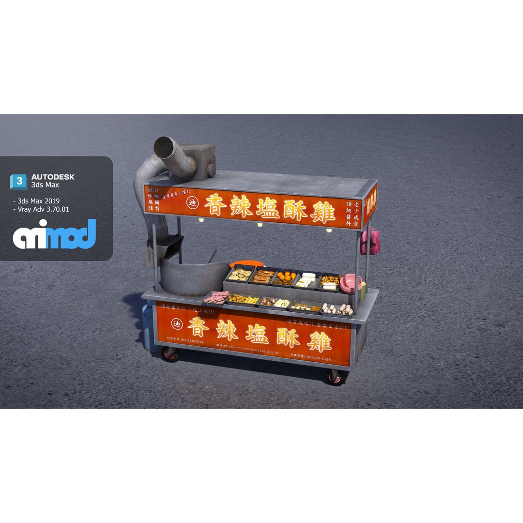 Spicy Fried Chicken Vendor 3D Model – Game Ready PBR Asset, FBX - View 11