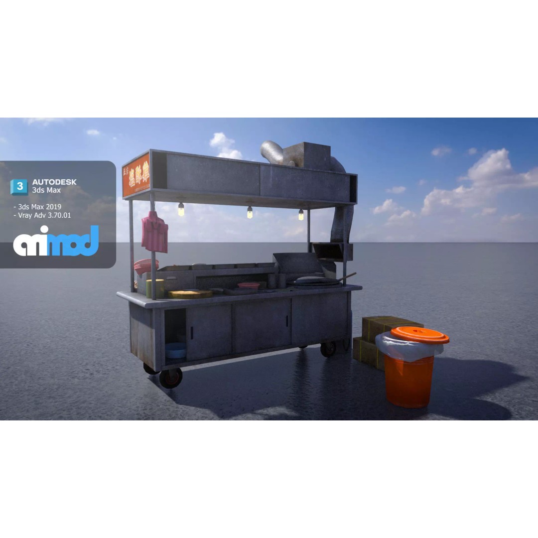 Spicy Fried Chicken Vendor 3D Model – Game Ready PBR Asset, FBX - View 3