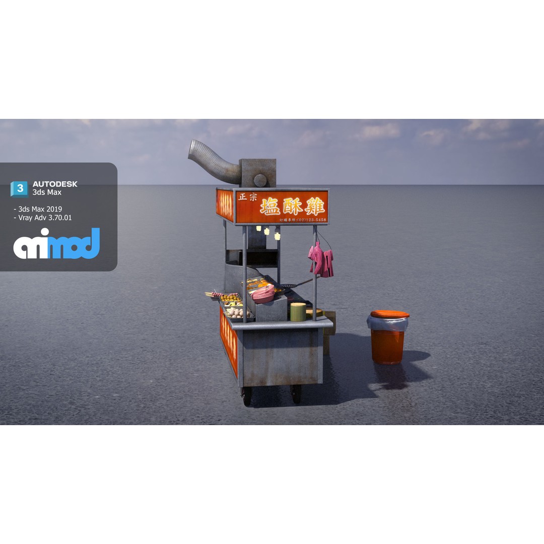 Spicy Fried Chicken Vendor 3D Model – Game Ready PBR Asset, FBX - View 9