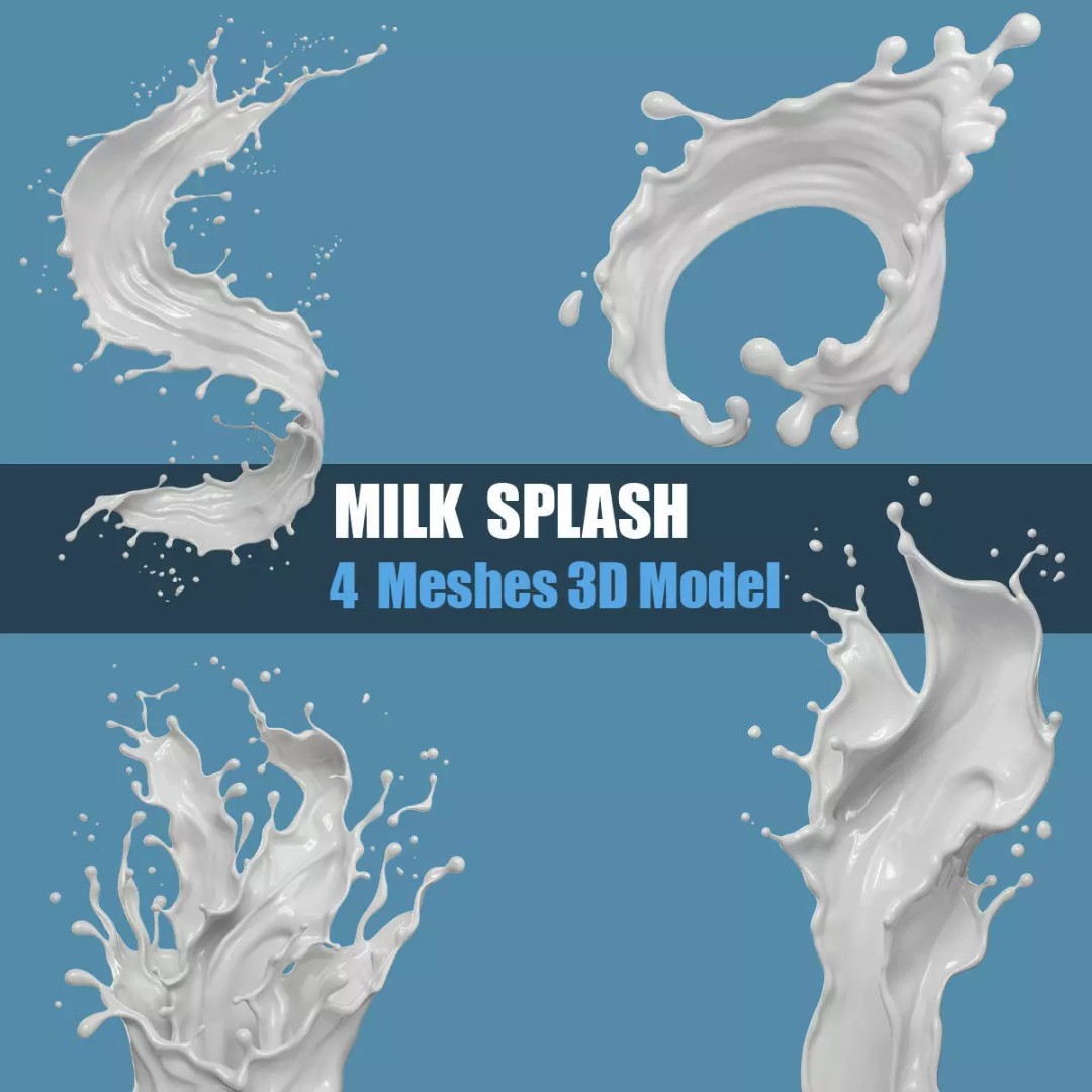 Splash of Milk 3D Model Collection – Realistic Beverage Assets, FBX, OBJ - View 2
