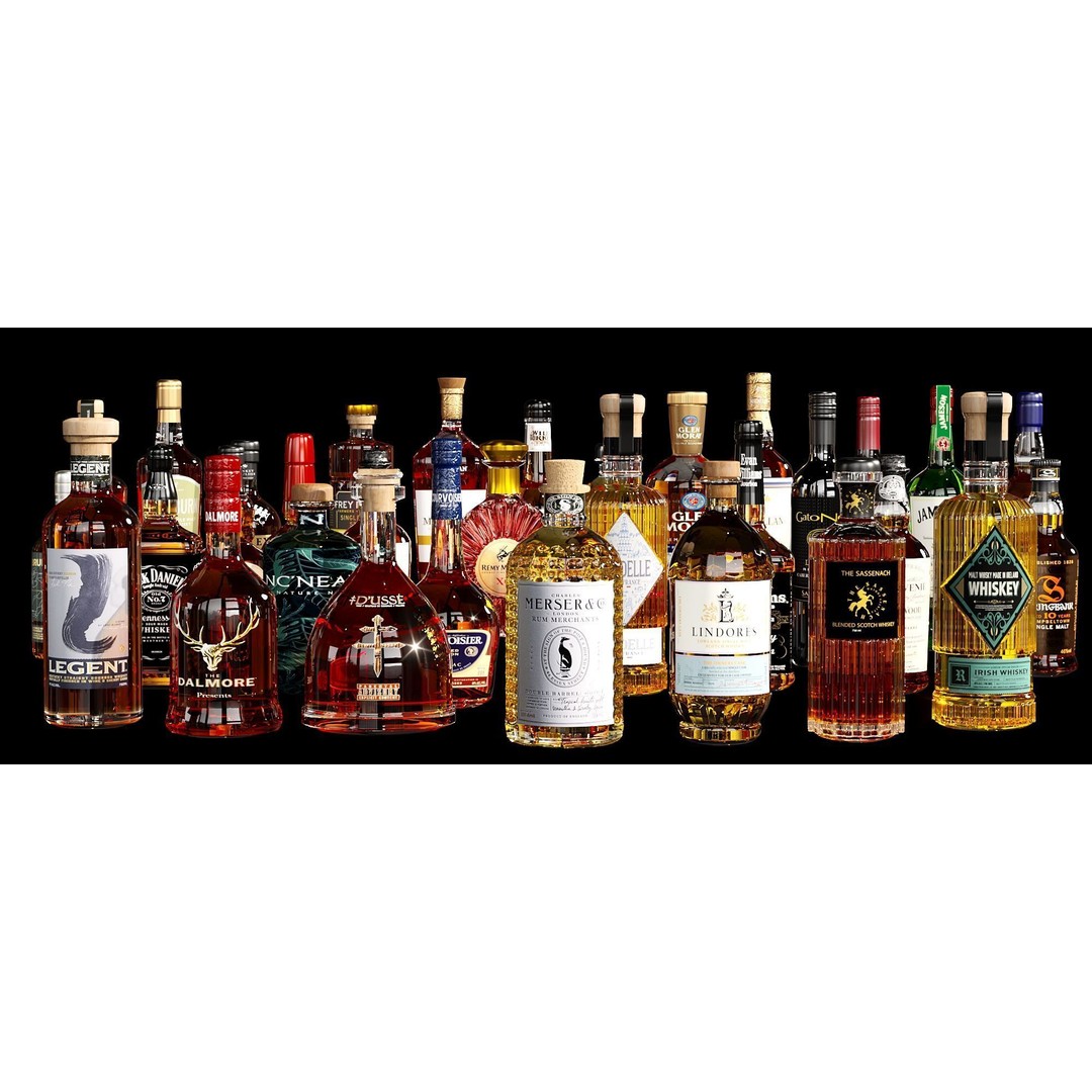 Scotch Whiskey Bottle Collection 3D Model – High Detail PBR Asset, FBX - View 3