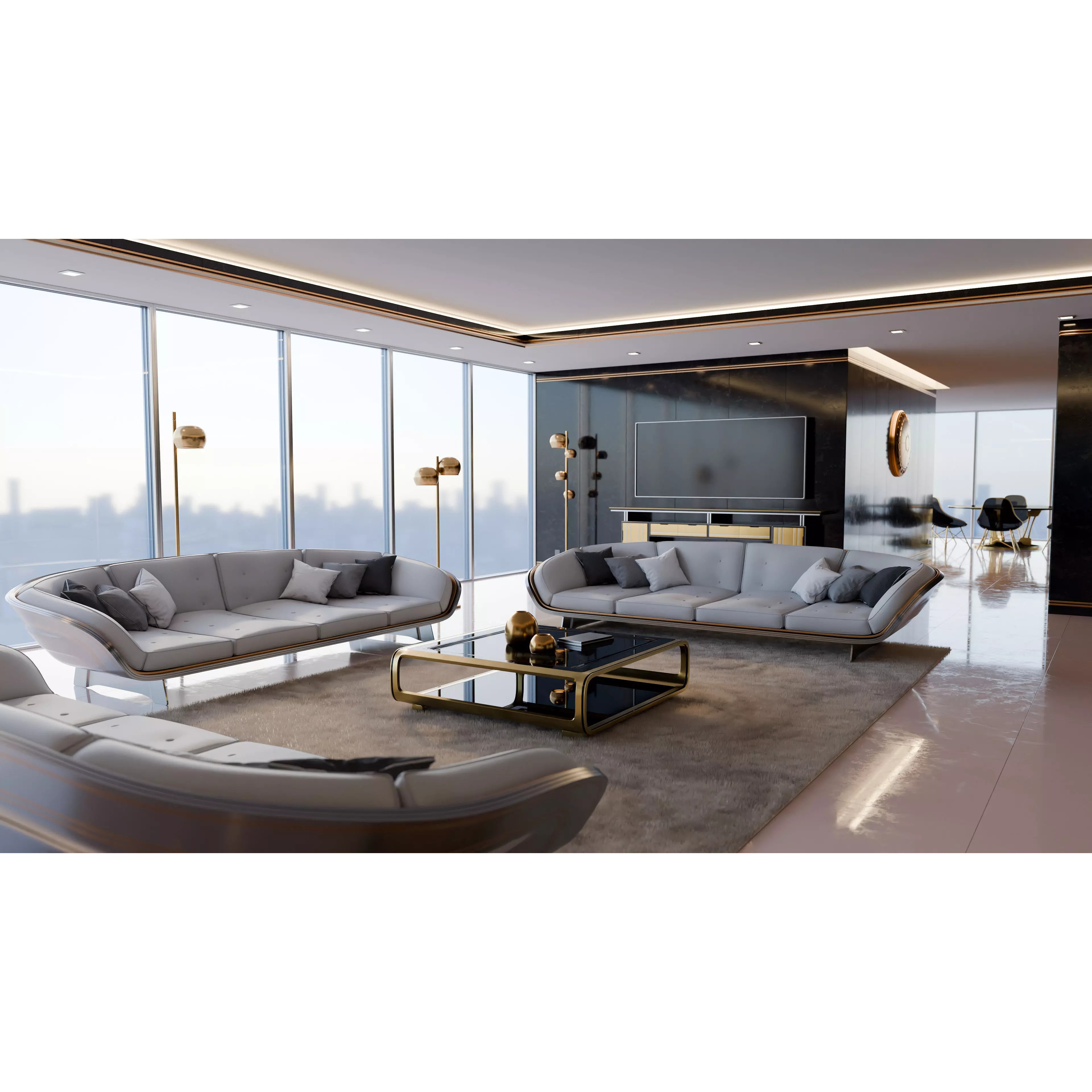 Modern Deco Living Room - High-Poly 3D Model - View 2