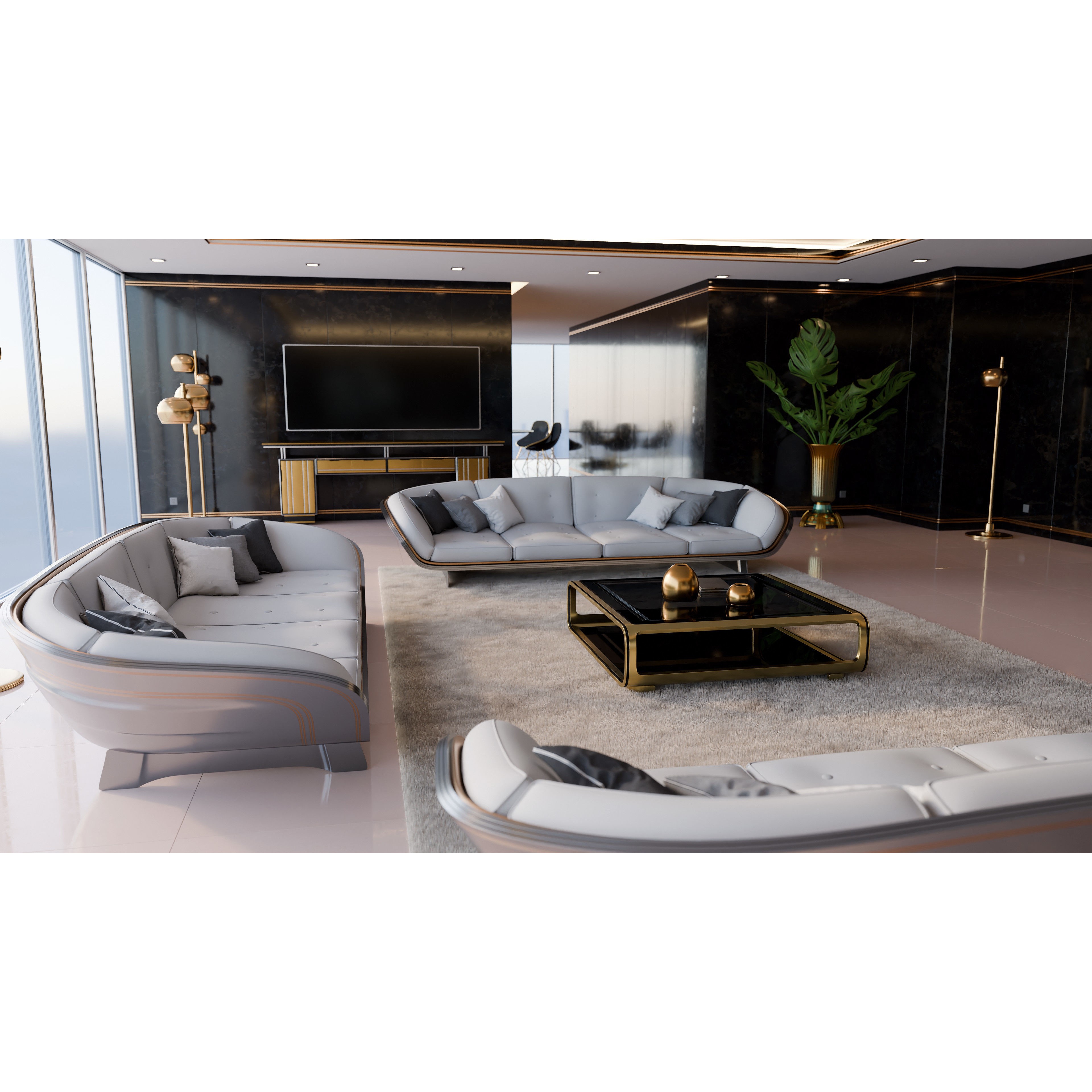 Modern Deco Living Room - High-Poly 3D Model - View 3