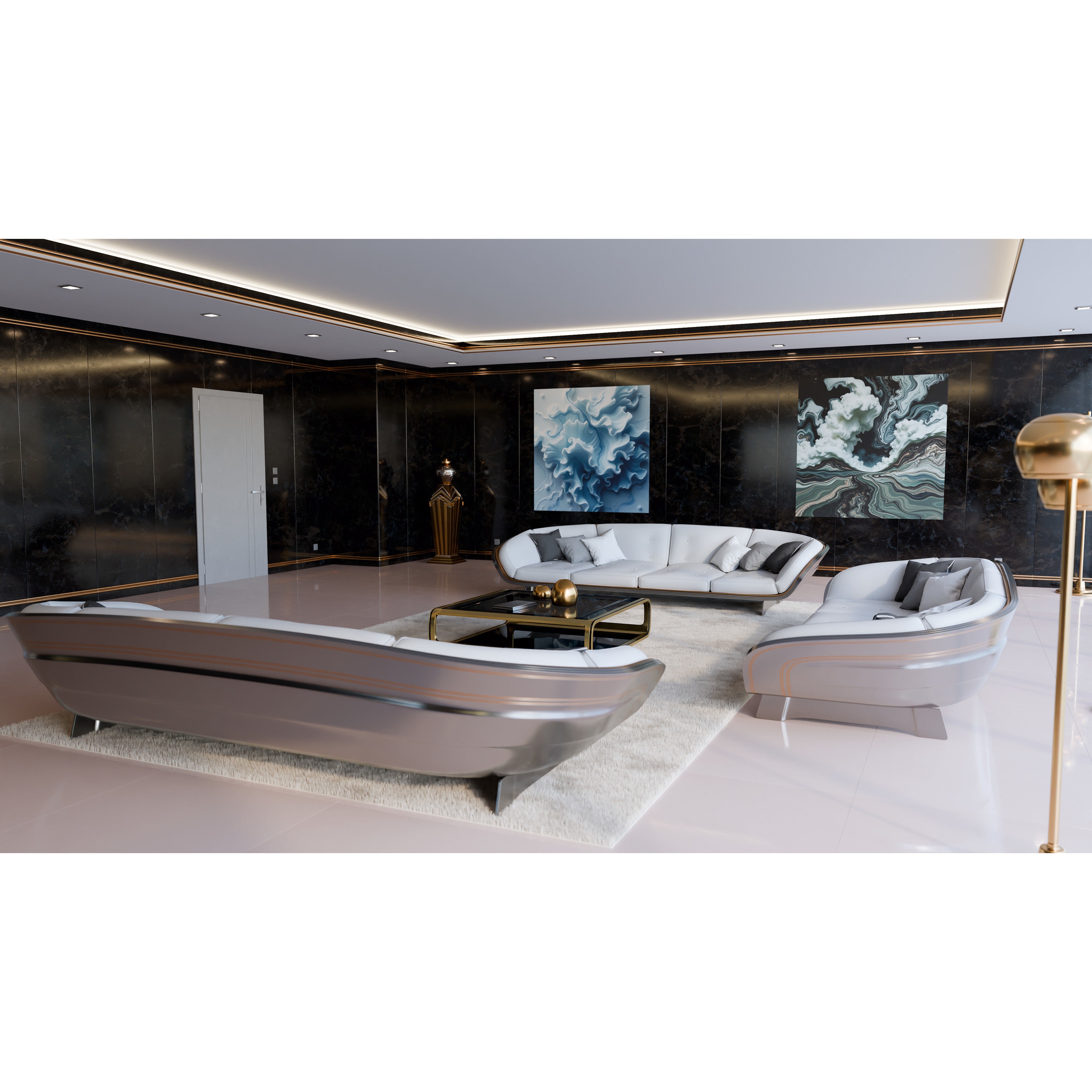 Modern Deco Living Room - High-Poly 3D Model - View 4