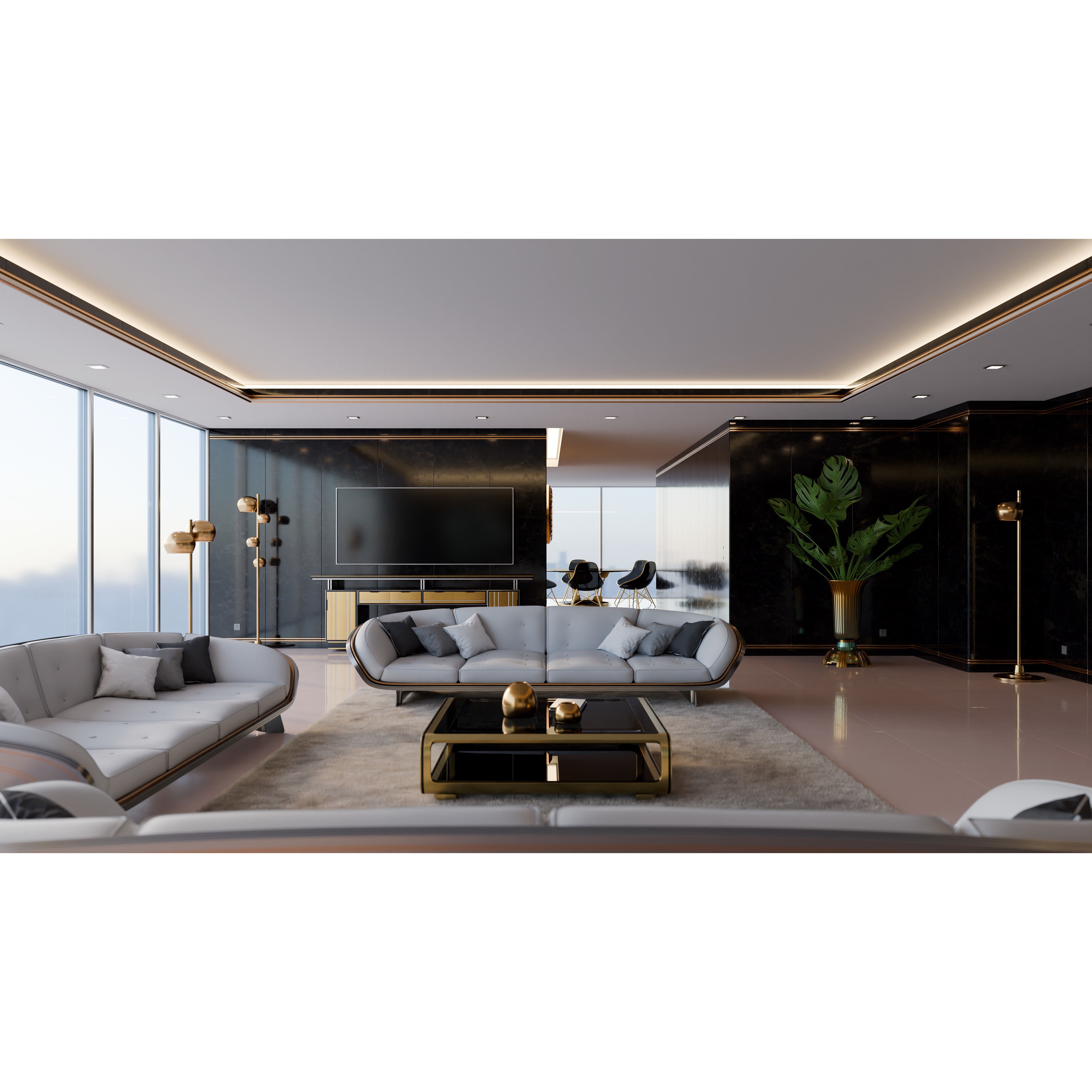Modern Deco Living Room - High-Poly 3D Model - View 7