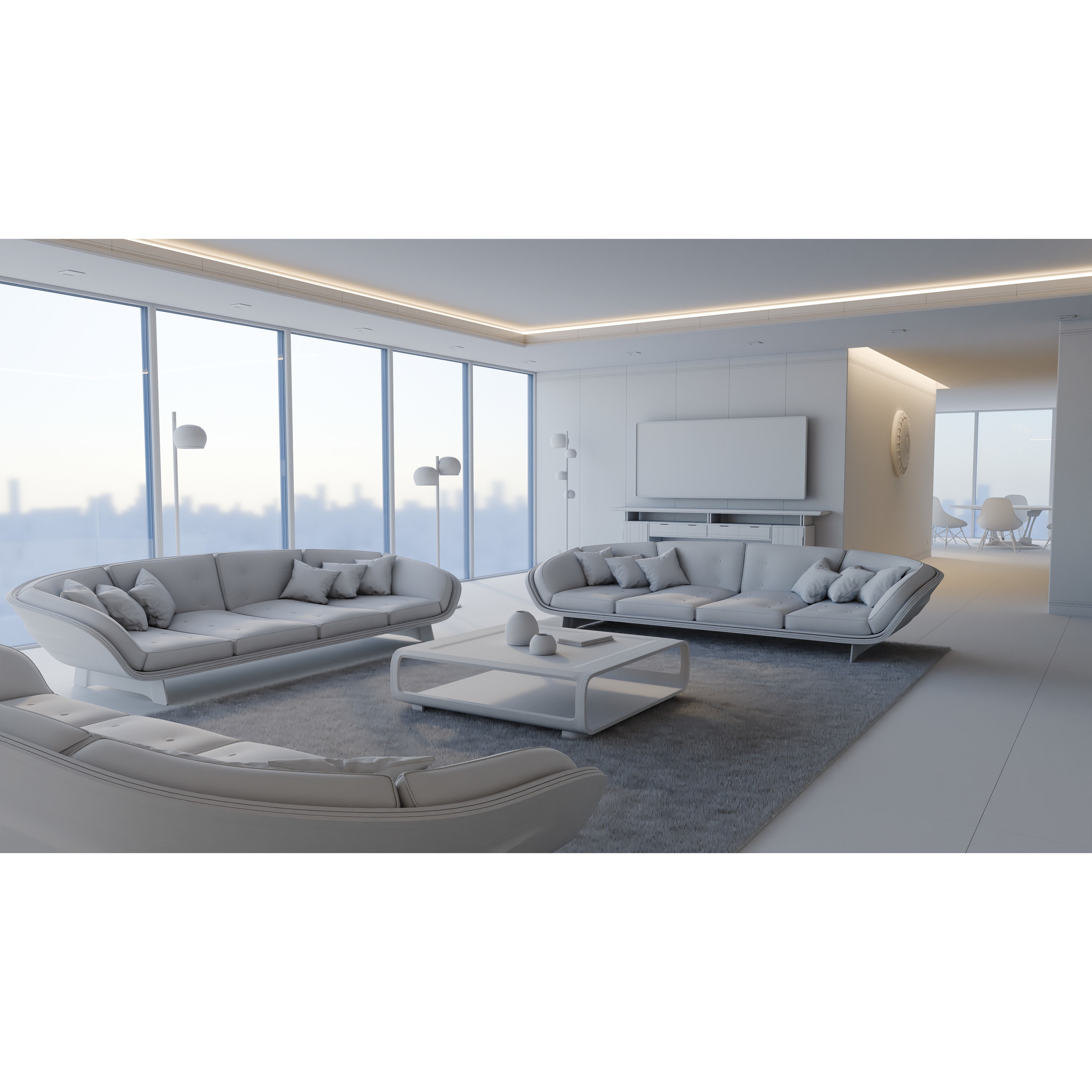 Modern Deco Living Room - High-Poly 3D Model - View 8