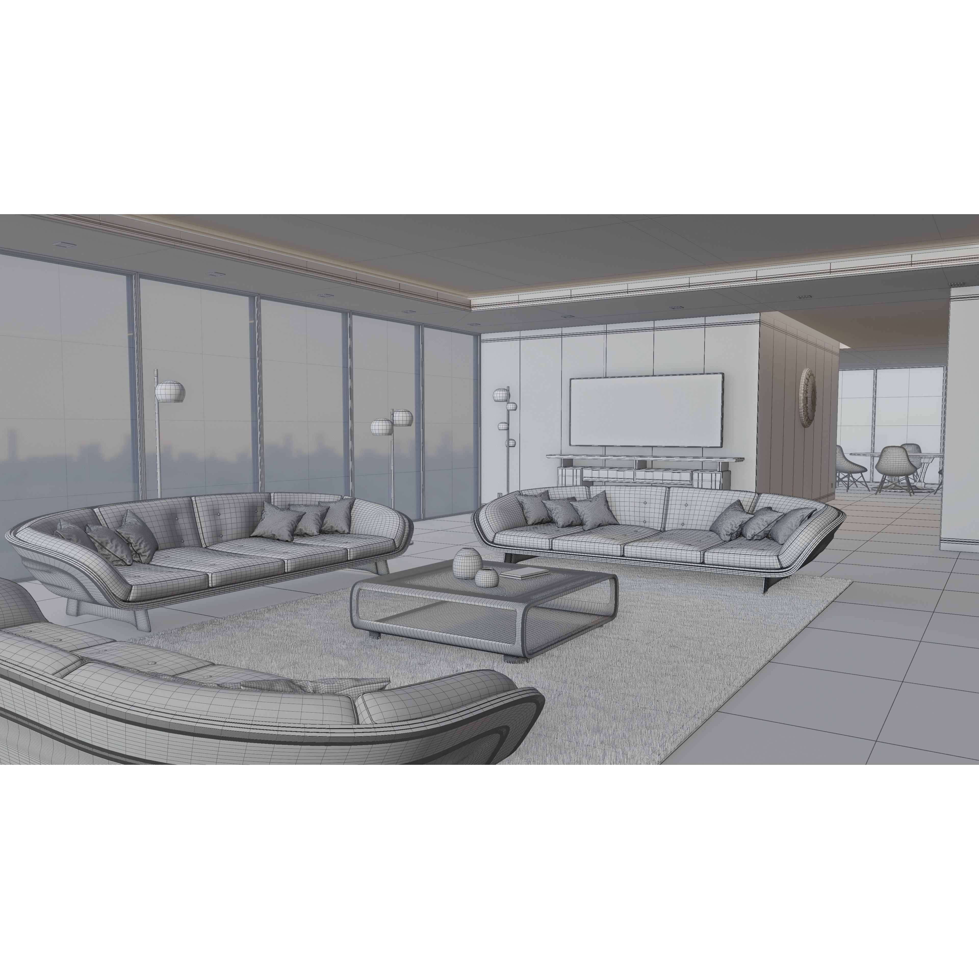 Modern Deco Living Room - High-Poly 3D Model - View 9