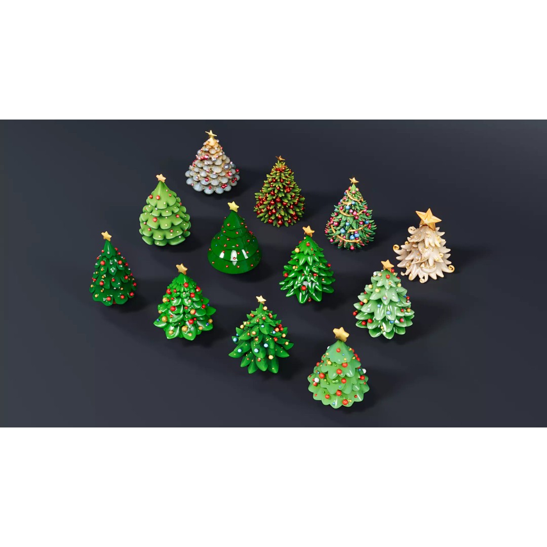Christmas Tree 3D Model – Cartoon Style PBR Asset, FBX, OBJ, Blender - View 3