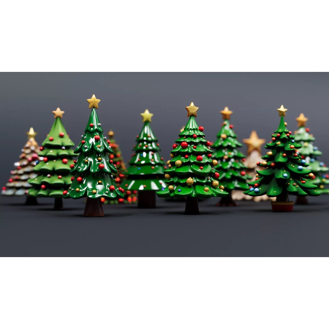 Christmas Tree 3D Model – Cartoon Style PBR Asset, FBX, OBJ, Blender - View 6