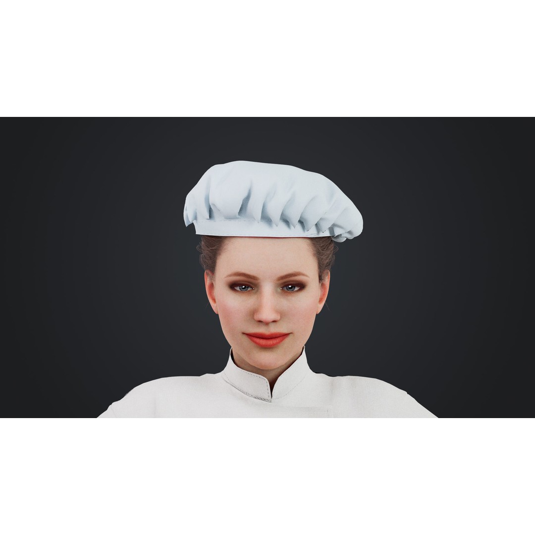 Female Chef 3D Model – Rigged Low-Poly Character for Animation - View 13