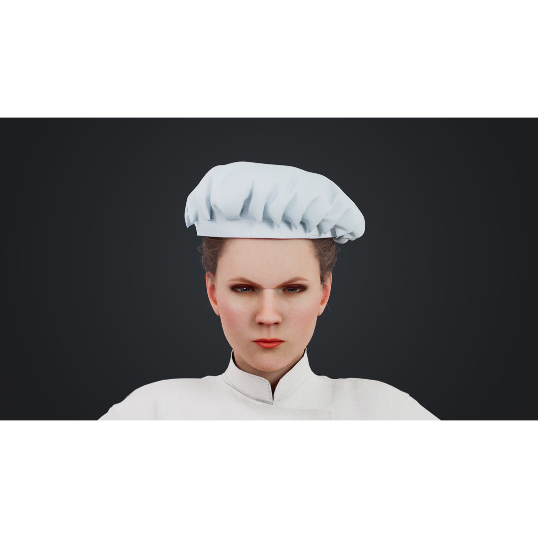 Female Chef 3D Model – Rigged Low-Poly Character for Animation - View 14