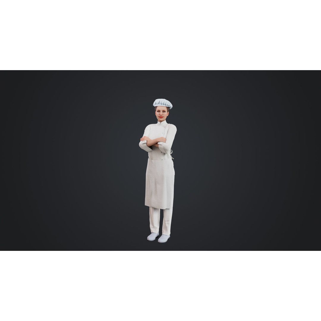 Female Chef 3D Model – Rigged Low-Poly Character for Animation - View 17