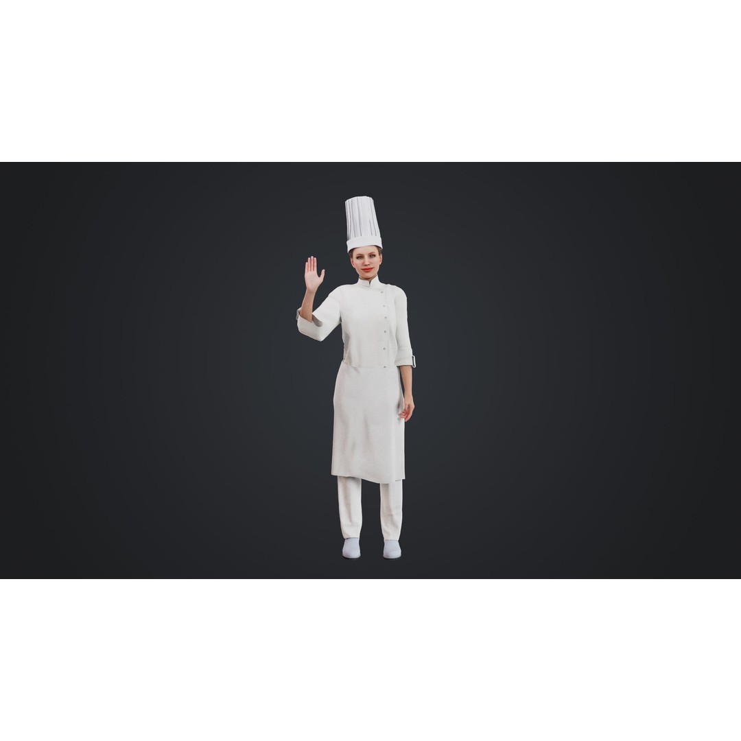 Female Chef 3D Model – Rigged Low-Poly Character for Animation - View 18