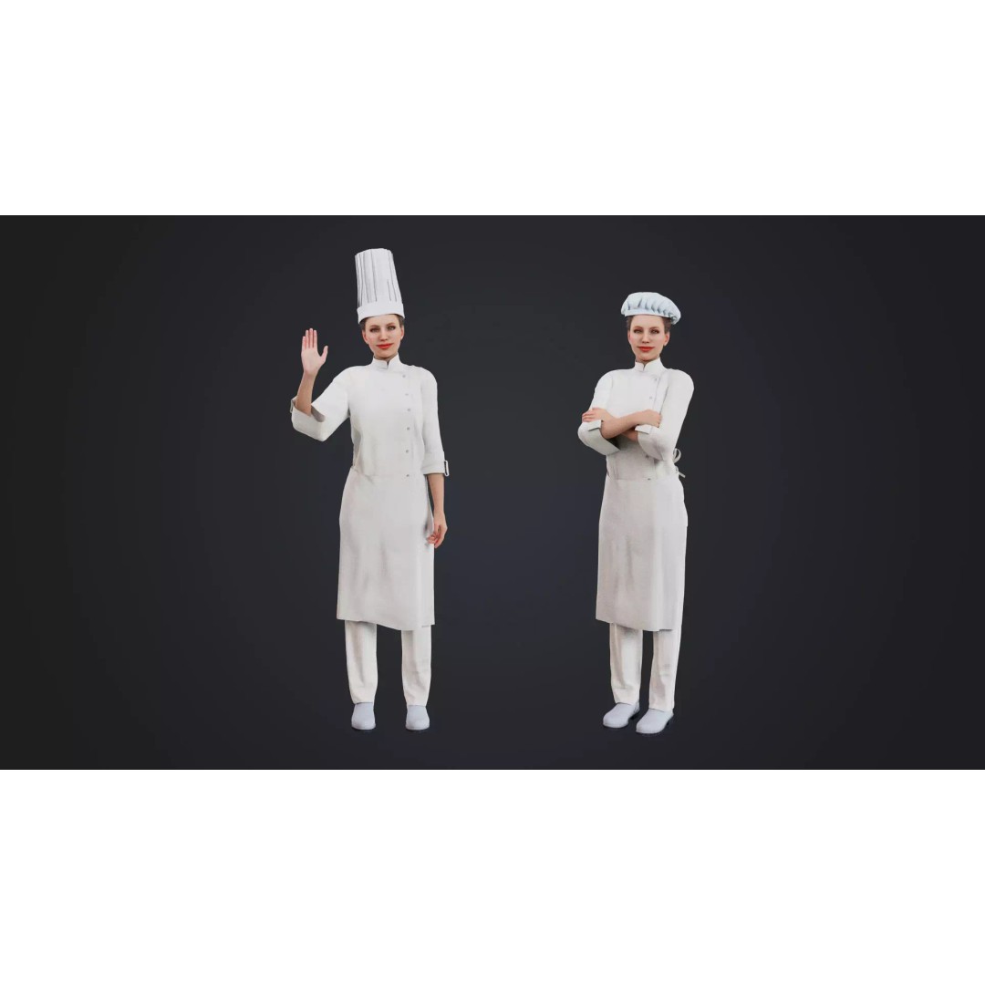 Female Chef 3D Model – Rigged Low-Poly Character for Animation - View 2
