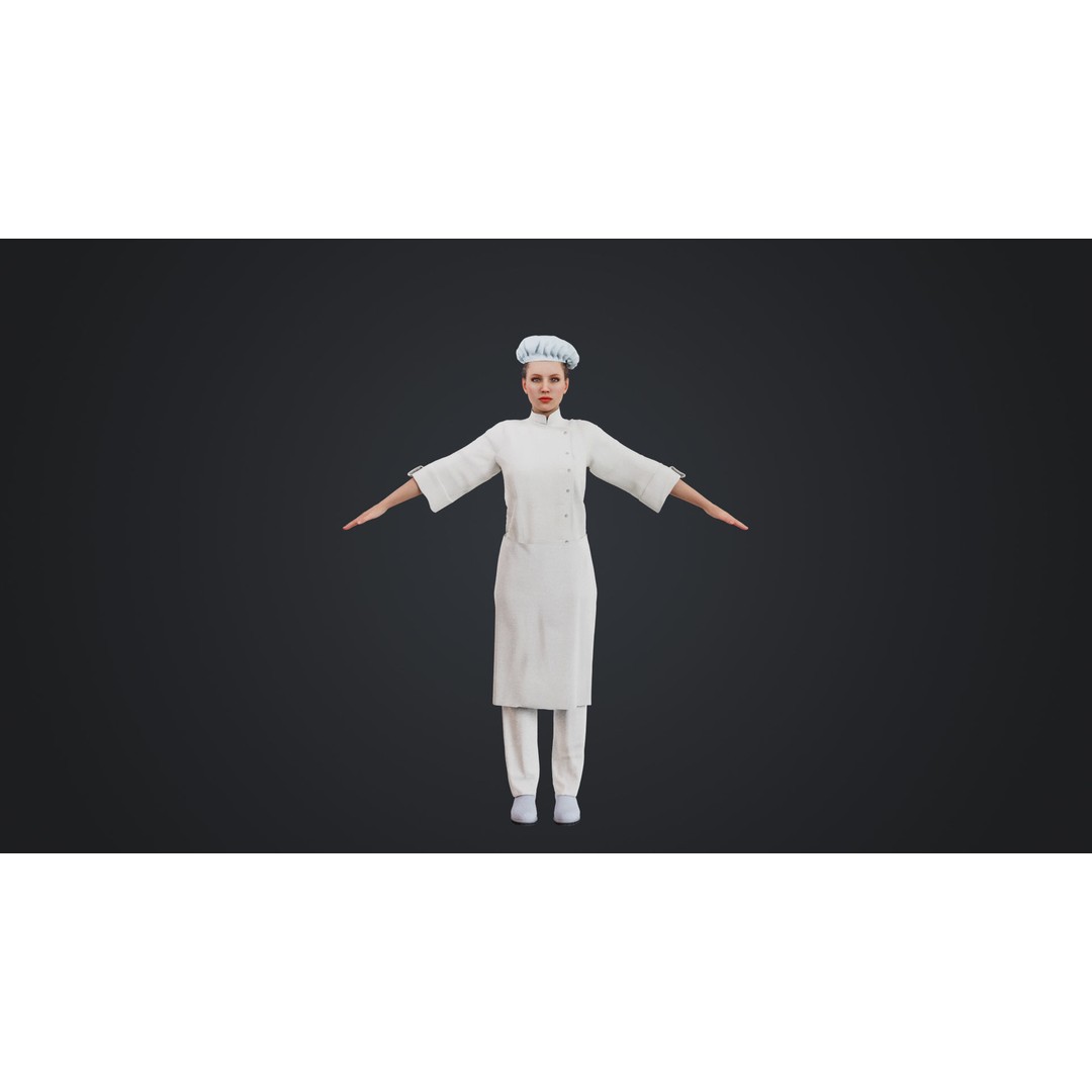 Female Chef 3D Model – Rigged Low-Poly Character for Animation - View 3