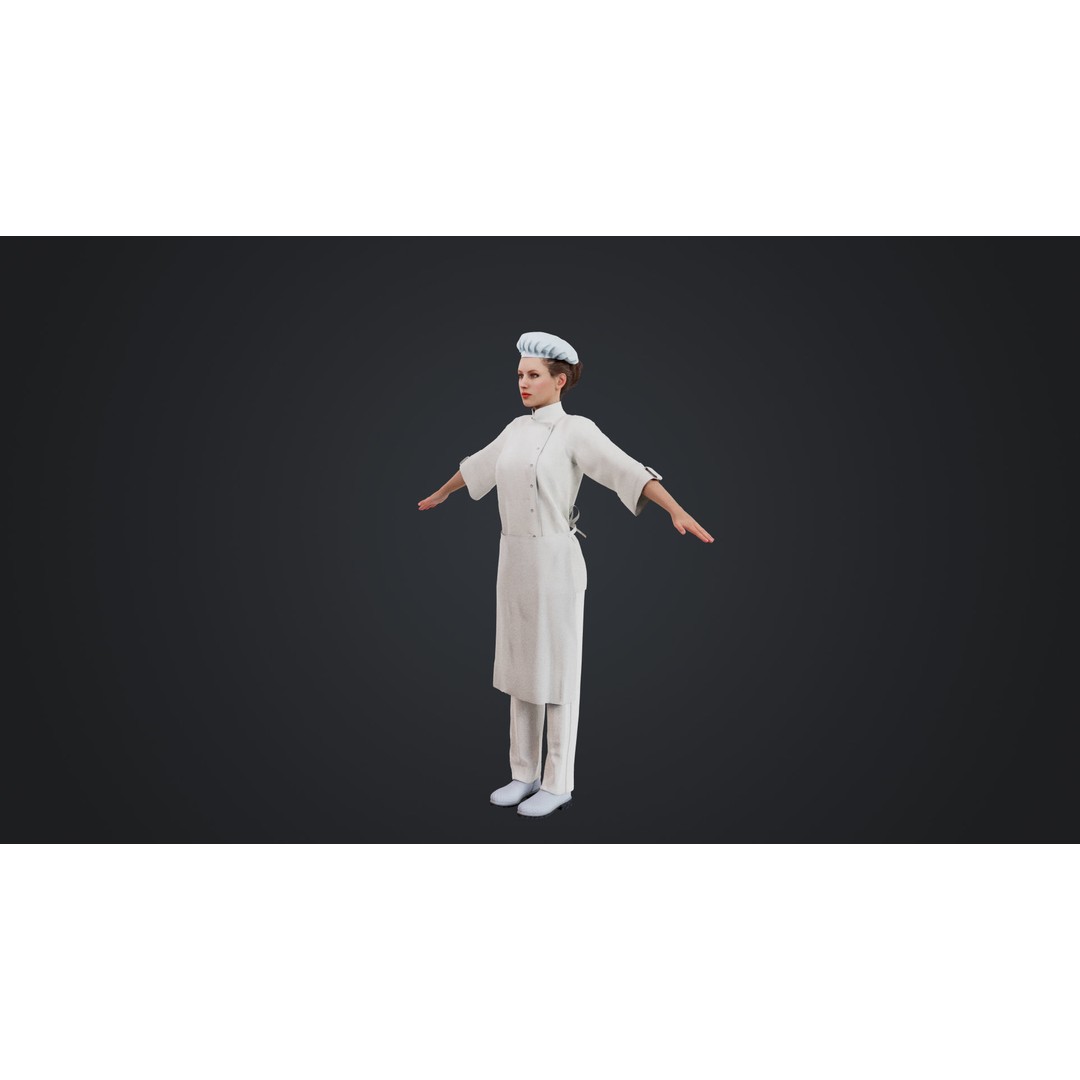 Female Chef 3D Model – Rigged Low-Poly Character for Animation - View 4