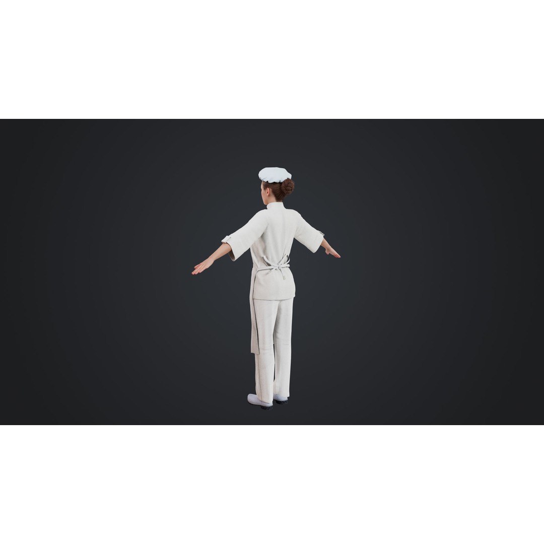Female Chef 3D Model – Rigged Low-Poly Character for Animation - View 6