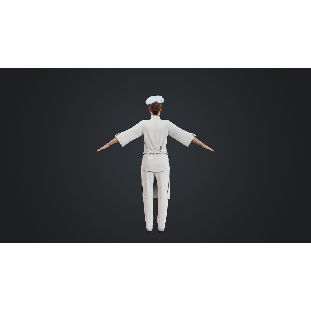 Female Chef 3D Model – Rigged Low-Poly Character for Animation - View 7