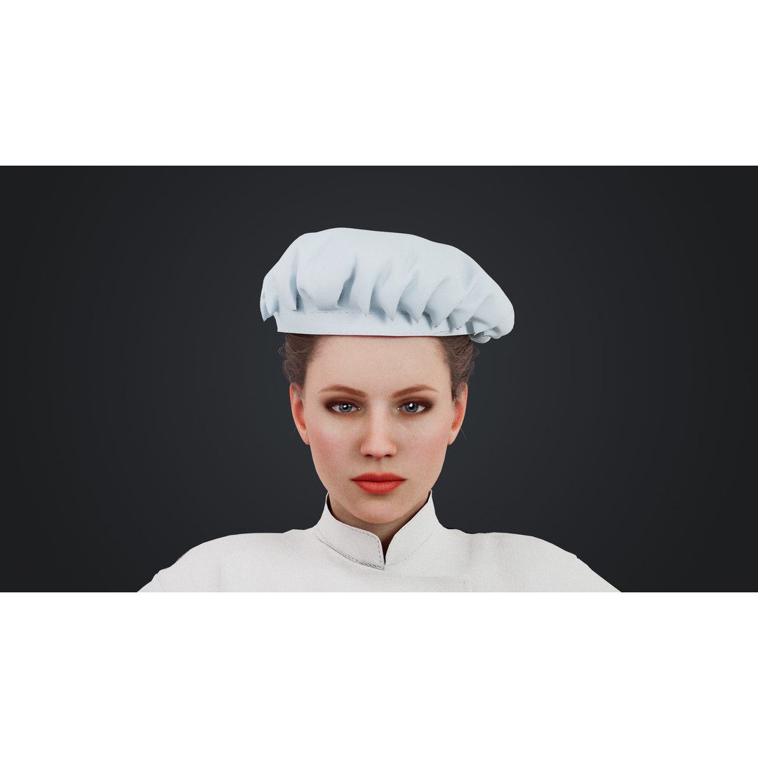 Female Chef 3D Model – Rigged Low-Poly Character for Animation - View 8
