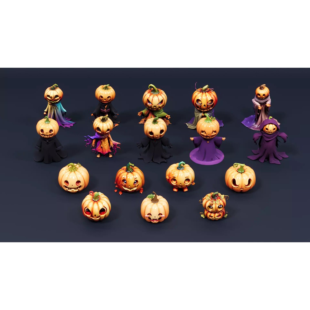 Pumpkin Man 3D Model – Halloween Character with PBR Textures, FBX - View 2