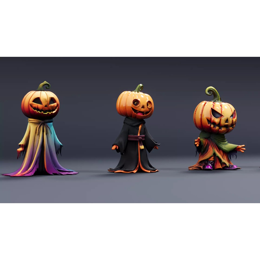 Pumpkin Man 3D Model – Halloween Character with PBR Textures, FBX - View 6