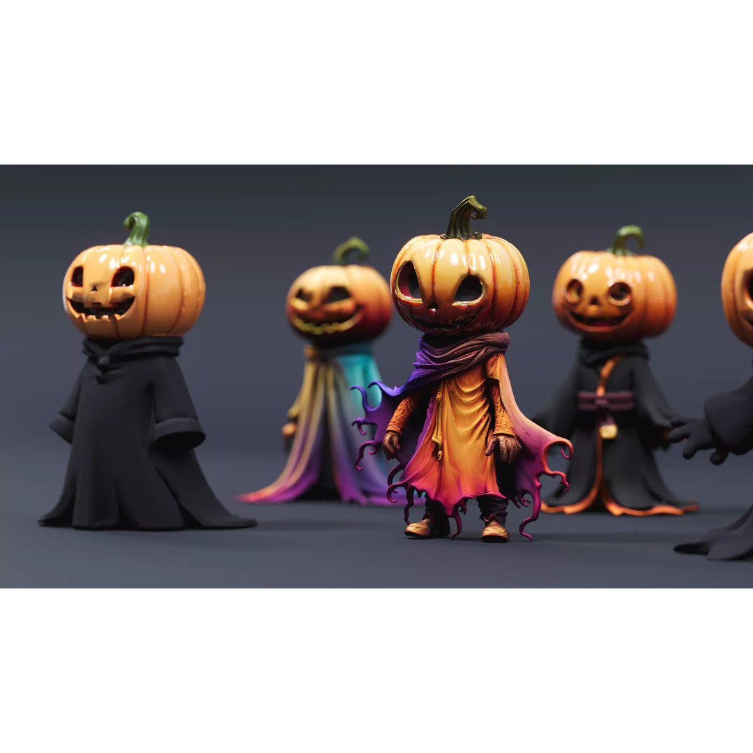 Pumpkin Man 3D Model – Halloween Character with PBR Textures, FBX - View 9