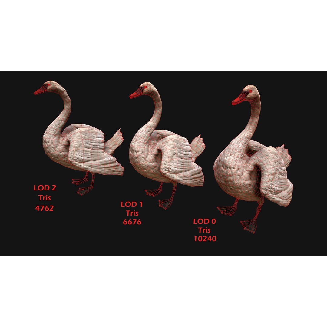 Swan 3D Model – Low Poly Game Asset, PBR Textures, FBX - View 3