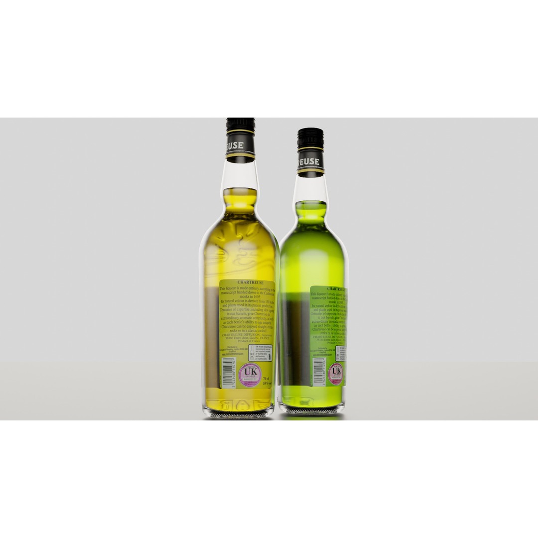 Chartreuse Bottle 3D Model – PBR Textured, SUB-D Ready, Blender/FBX - View 10
