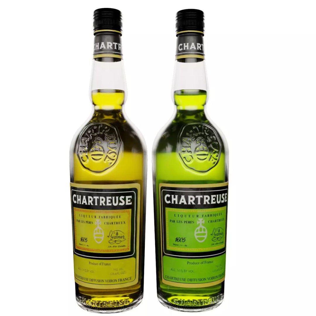 Chartreuse Bottle 3D Model – PBR Textured, SUB-D Ready, Blender/FBX - View 2