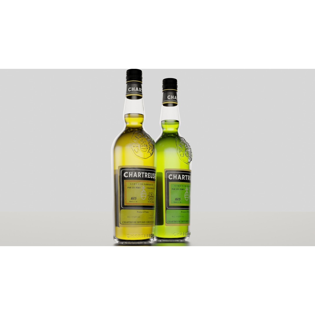 Chartreuse Bottle 3D Model – PBR Textured, SUB-D Ready, Blender/FBX - View 9