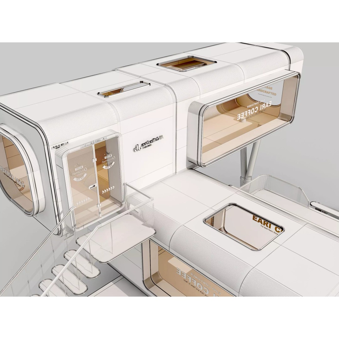 Container Kiosk 3D Model – Modern Cafe Stall with PBR Textures - View 10