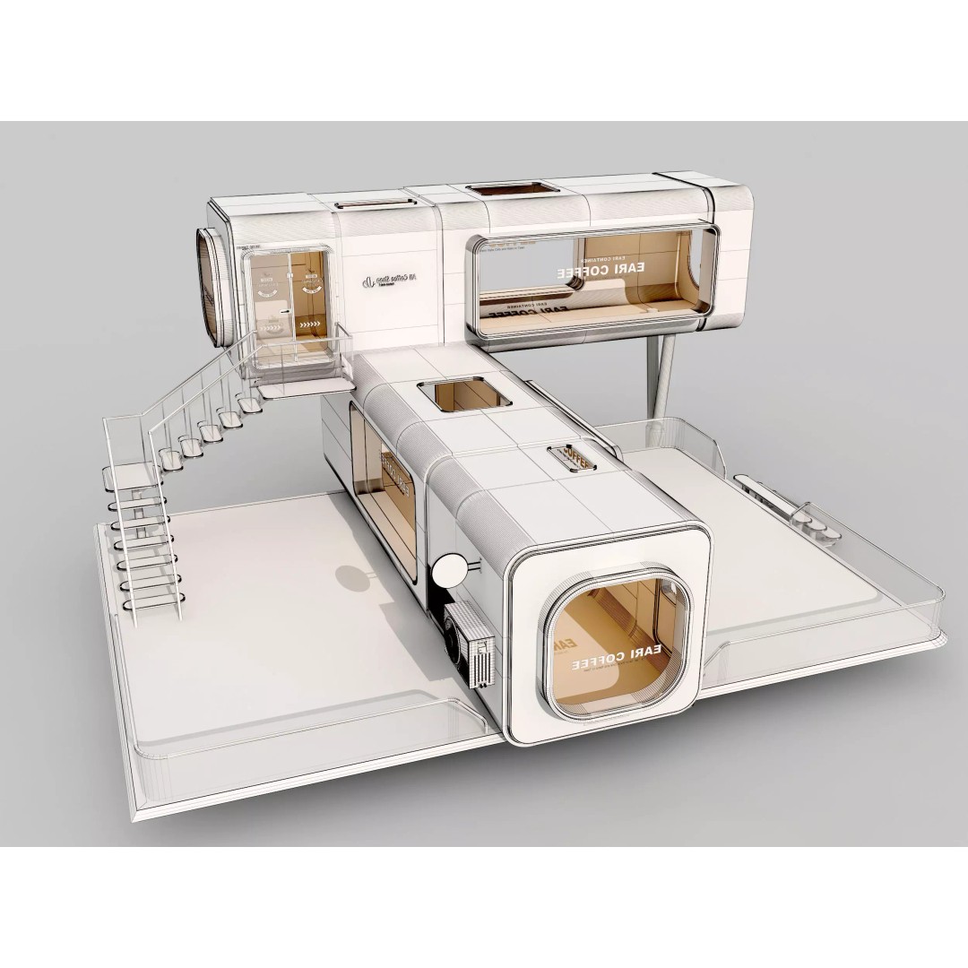 Container Kiosk 3D Model – Modern Cafe Stall with PBR Textures - View 12