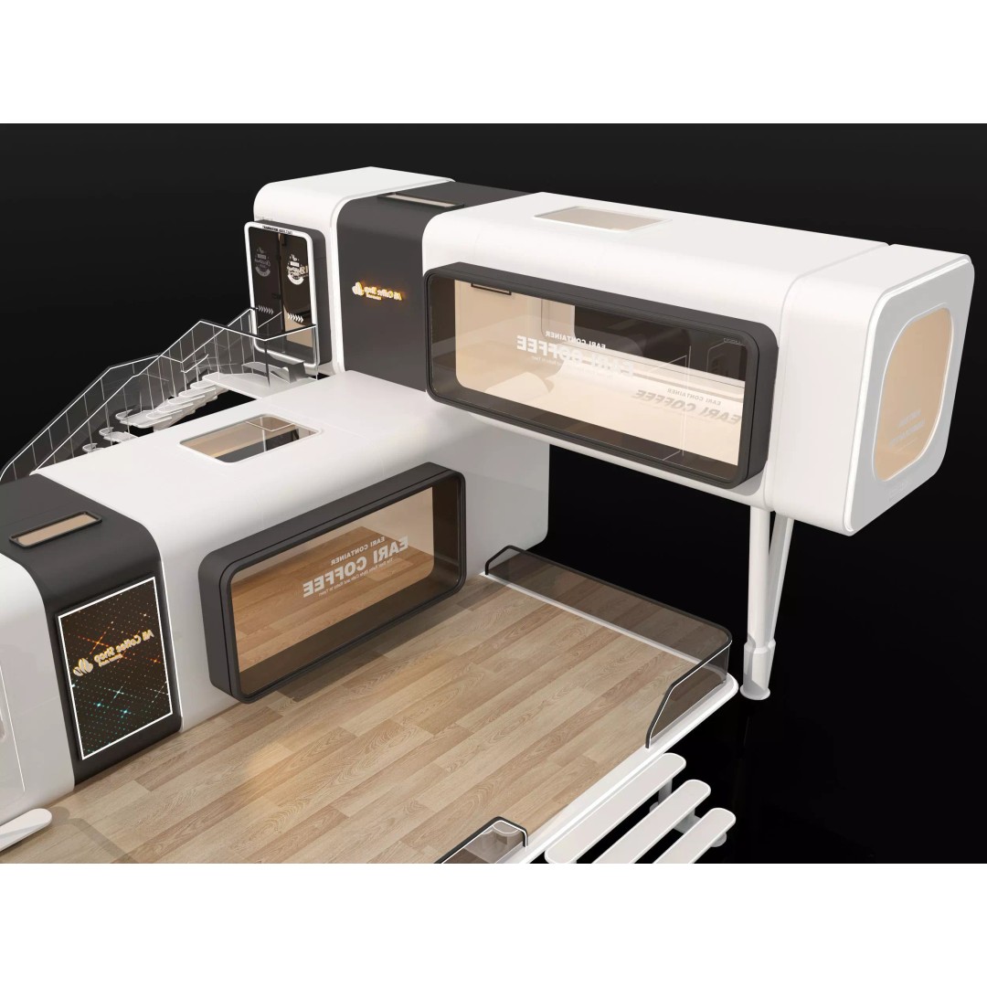 Container Kiosk 3D Model – Modern Cafe Stall with PBR Textures - View 7