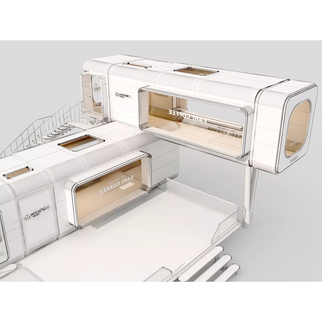 Container Kiosk 3D Model – Modern Cafe Stall with PBR Textures - View 9