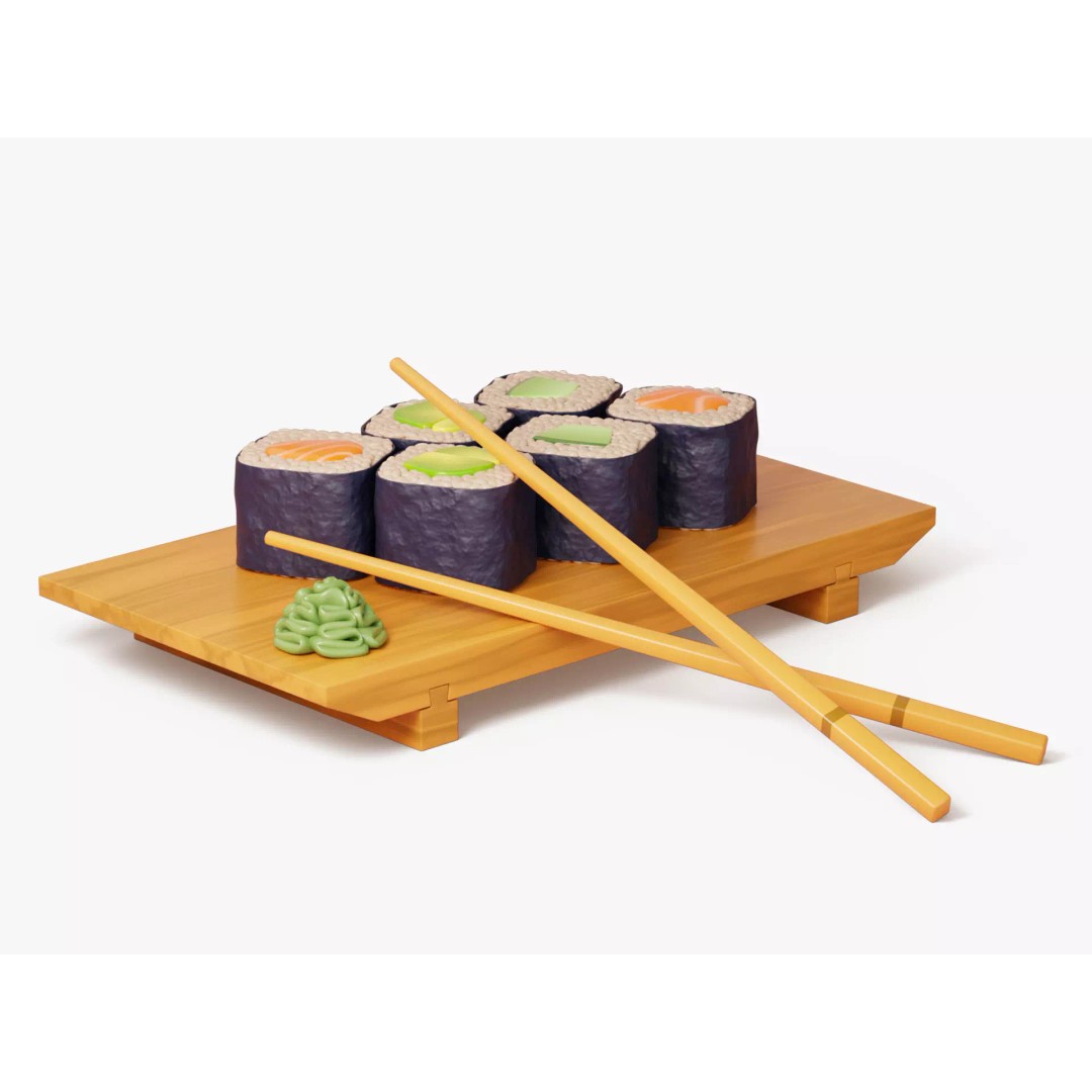 Maki Sushi Set 3D Model – Cartoon Style, PBR Textures, FBX/OBJ - View 2