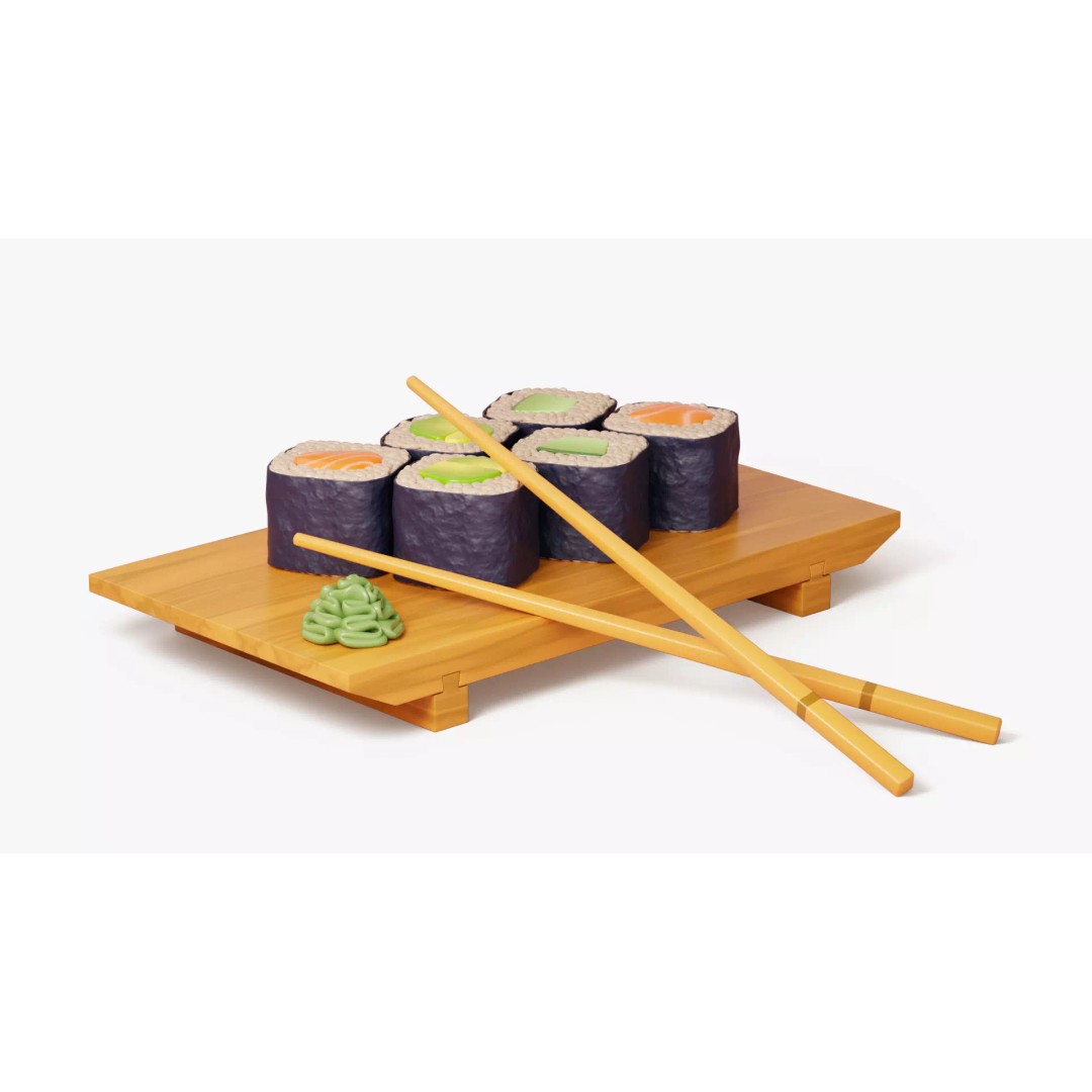 Maki Sushi Set 3D Model – Cartoon Style, PBR Textures, FBX/OBJ - View 3