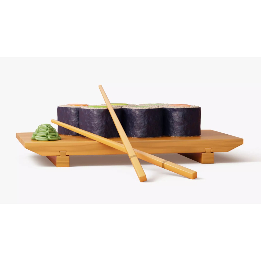 Maki Sushi Set 3D Model – Cartoon Style, PBR Textures, FBX/OBJ - View 4