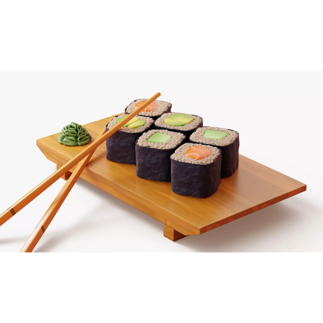 Maki Sushi Set 3D Model – Cartoon Style, PBR Textures, FBX/OBJ - View 5