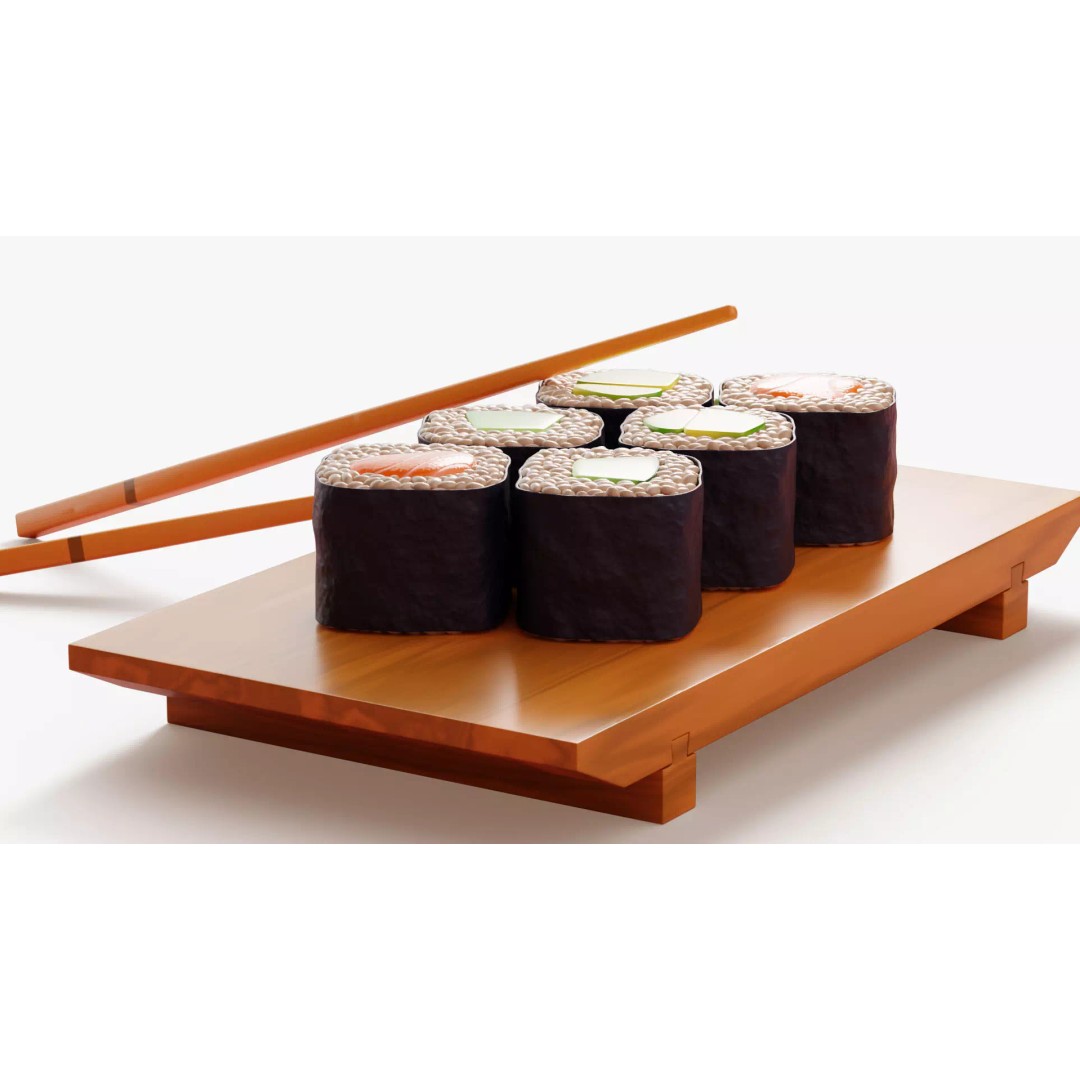 Maki Sushi Set 3D Model – Cartoon Style, PBR Textures, FBX/OBJ - View 6
