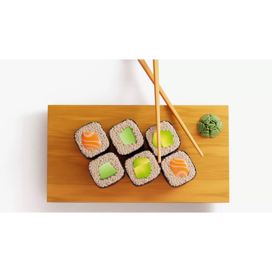 Maki Sushi Set 3D Model – Cartoon Style, PBR Textures, FBX/OBJ - View 7