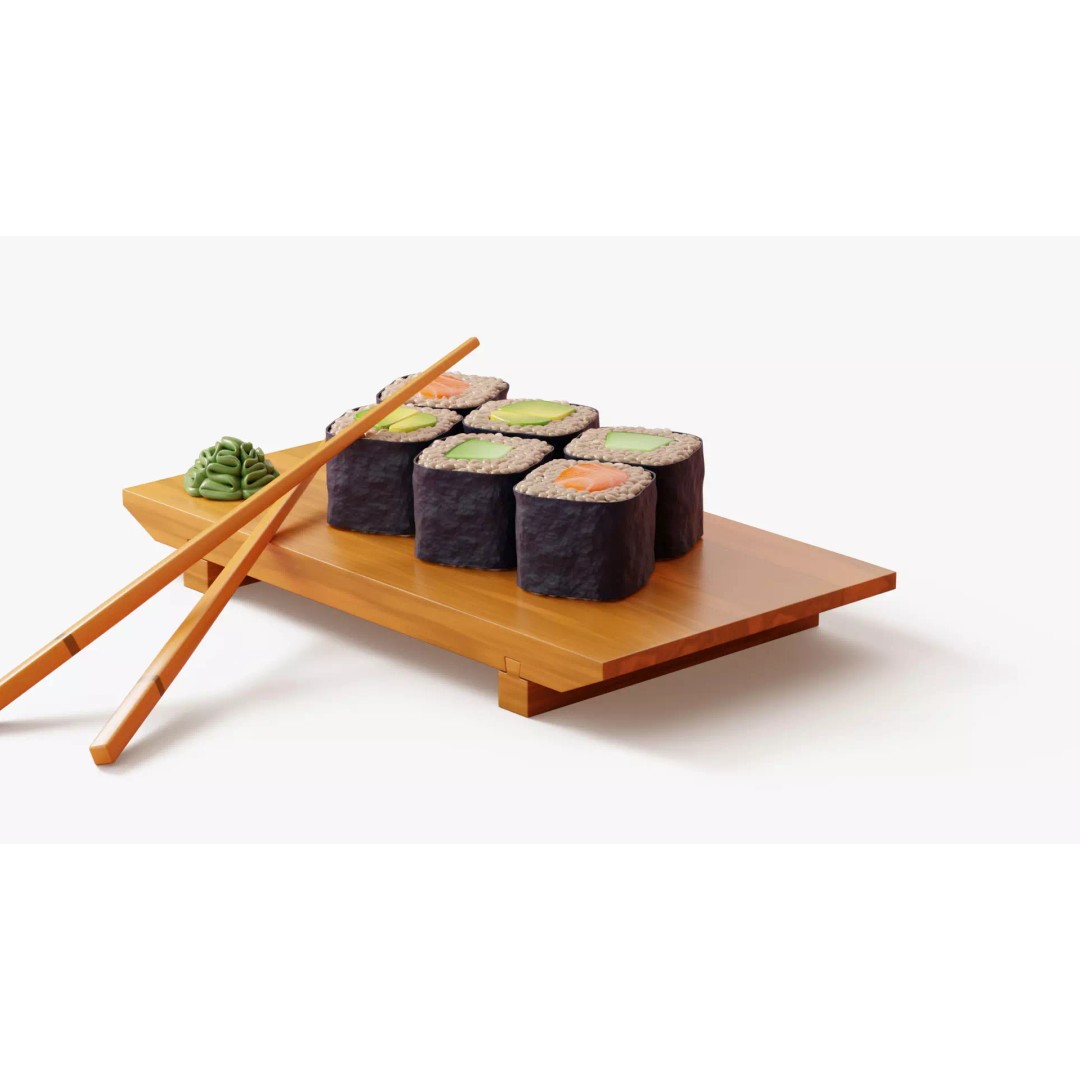 Maki Sushi Set 3D Model – Cartoon Style, PBR Textures, FBX/OBJ - View 8