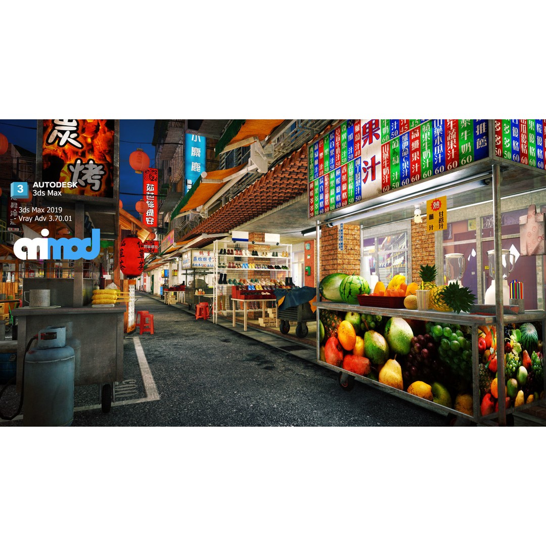 Raohe Street Night Market 3D Model – Detailed Cityscape Asset, FBX - View 5
