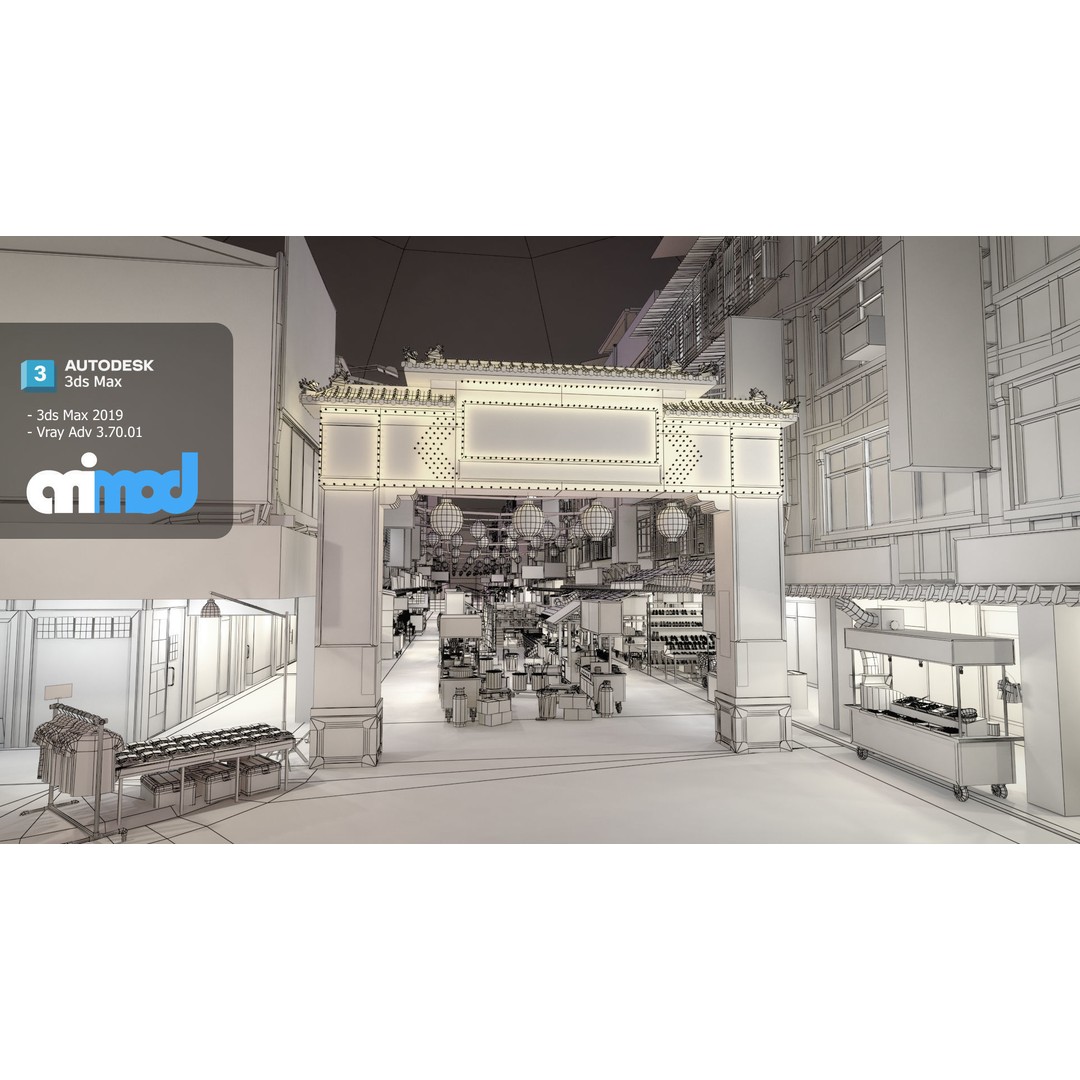 Raohe Street Night Market 3D Model – Detailed Cityscape Asset, FBX - View 7