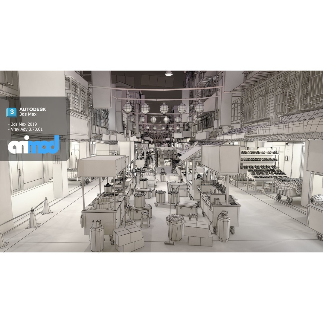 Raohe Street Night Market 3D Model – Detailed Cityscape Asset, FBX - View 8