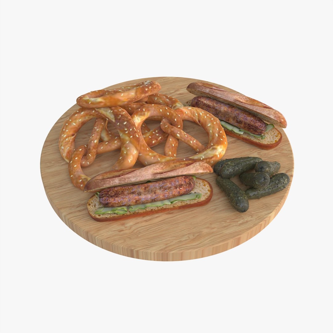 Pretzels and Sausages 3D Model – Realistic Food Scene, FBX, OBJ - View 10
